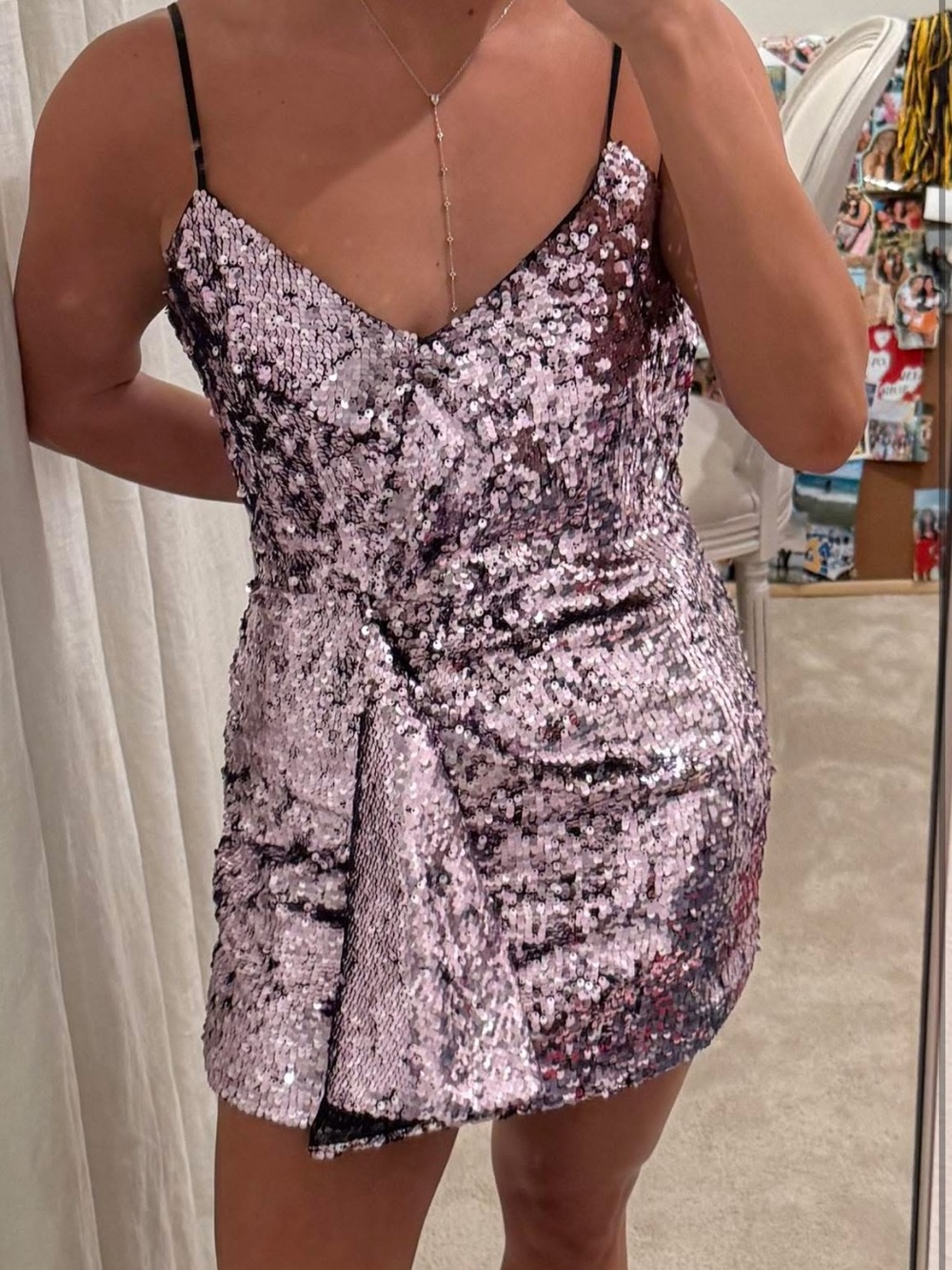 Parker Pink Sequin Mini Dress with V-Neck